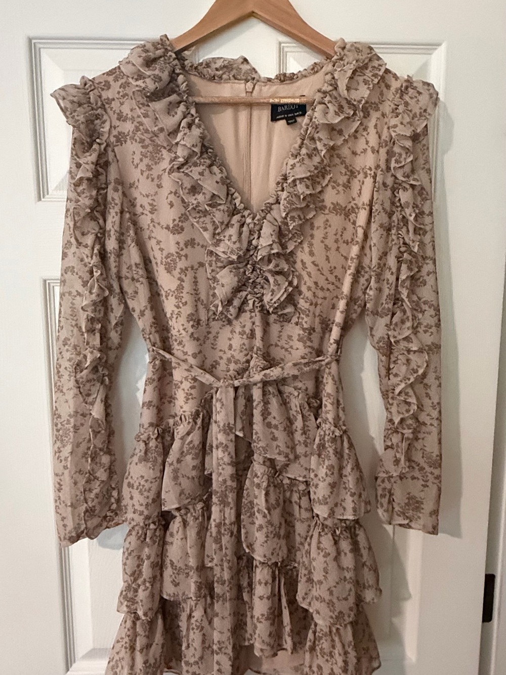 Bardot Ruffled V-Neck Tiered Mini Dress